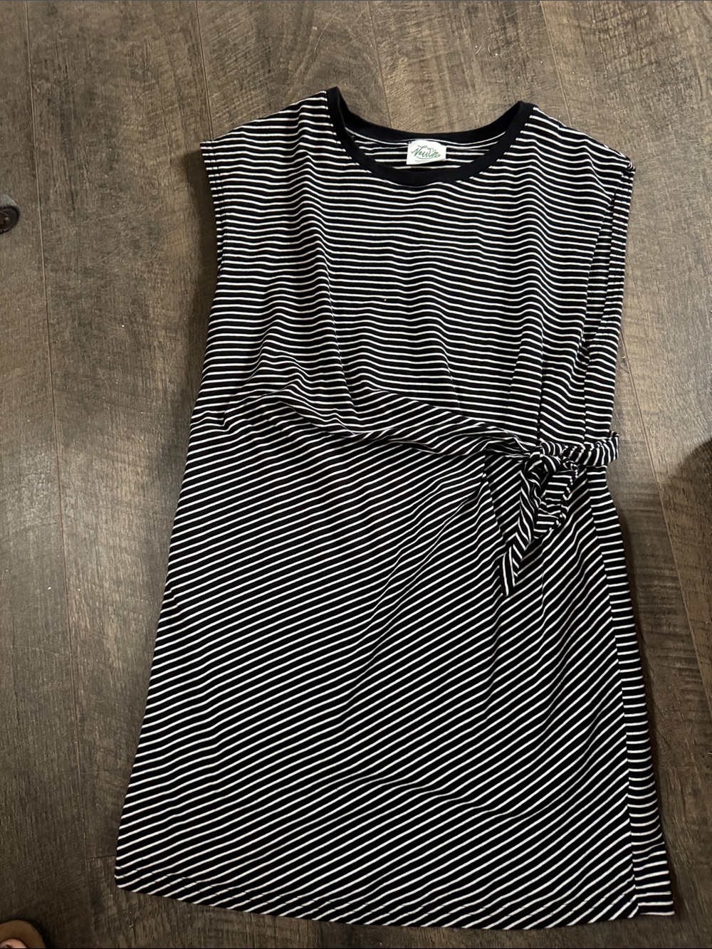 Black and White Striped Mini Dress with Side Tie, Size M.